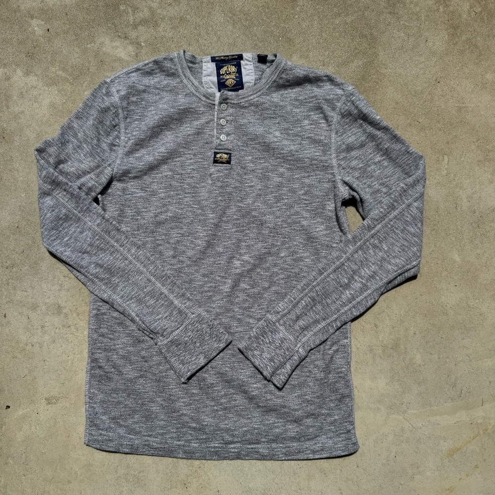 Superdry Men's Gray Henley Long-Sleeve Shirt - Branded